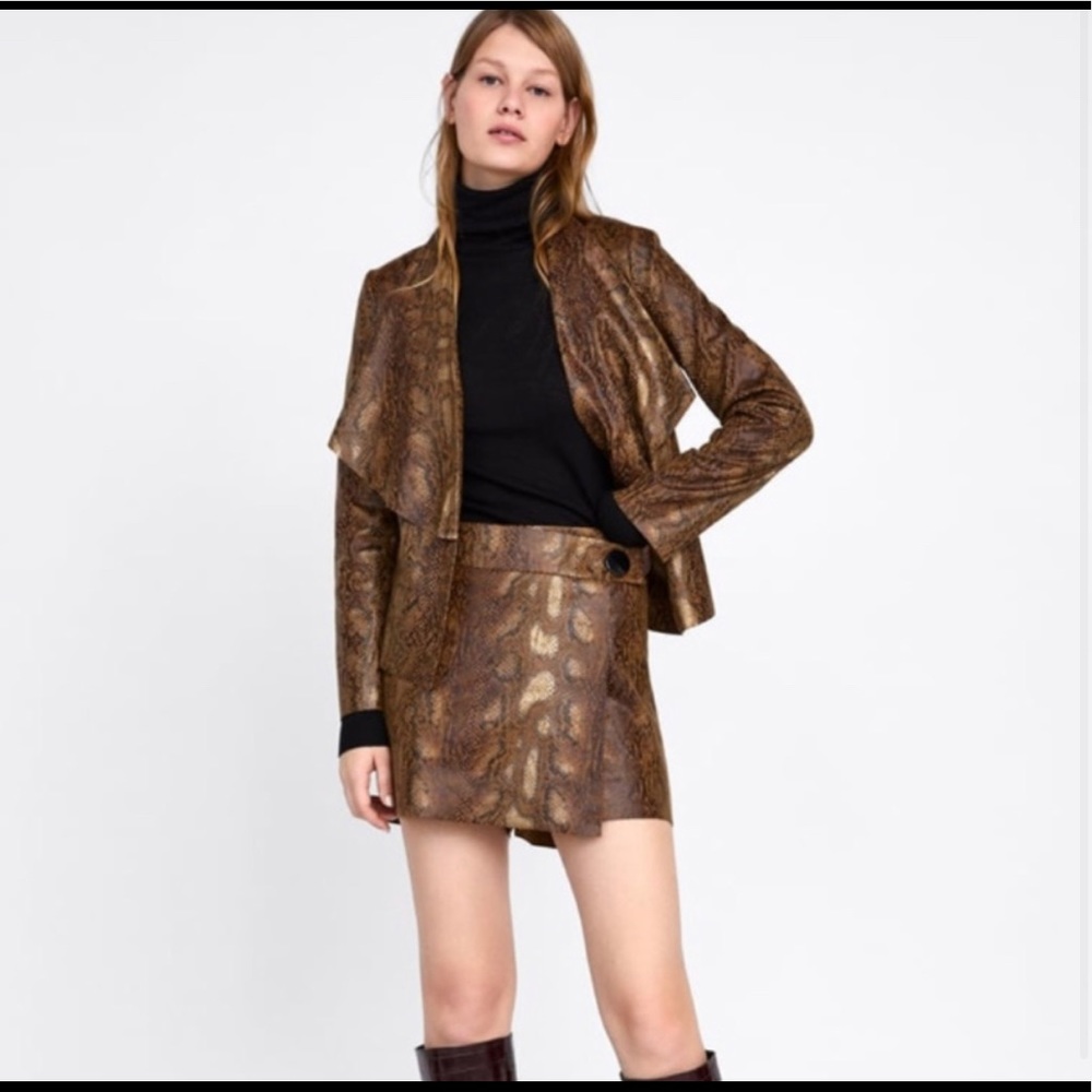 Animal print faux suede blazer and skort set